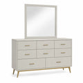 Commode avec miroir rectangulaire 140 x 45 x 155 cm en MDF peint beige avec tiroirs et pieds en acier doré