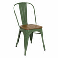 Chaise de salle à manger en acier peint vert sauge assise en bois massif marron 45 cm x 52 cm x 85 cm
