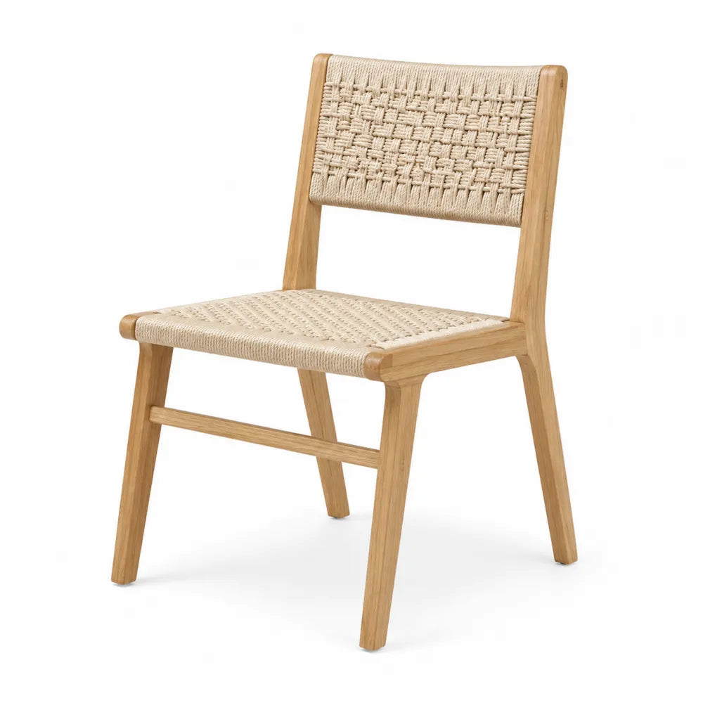 Chaise de salle à manger en bois d’hévéa et corde papier tressée naturelle beige 48 cm x 55 cm x 83 cm