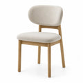 Chaise de salle à manger rembourrée en tissu bouclé crème et bois d’hévéa chêne clair 50 cm x 55 cm x 80 cm