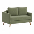 Canapé deux places 140 cm x 76 cm x 82 cm en tissu polyester côtelé vert sauge et pieds en bois massif