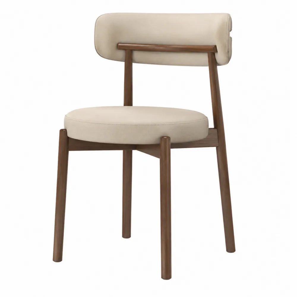 Chaise de salle à manger rembourrée en bois d’hévéa et PU beige structure noyer 52 cm x 55 cm x 78 cm