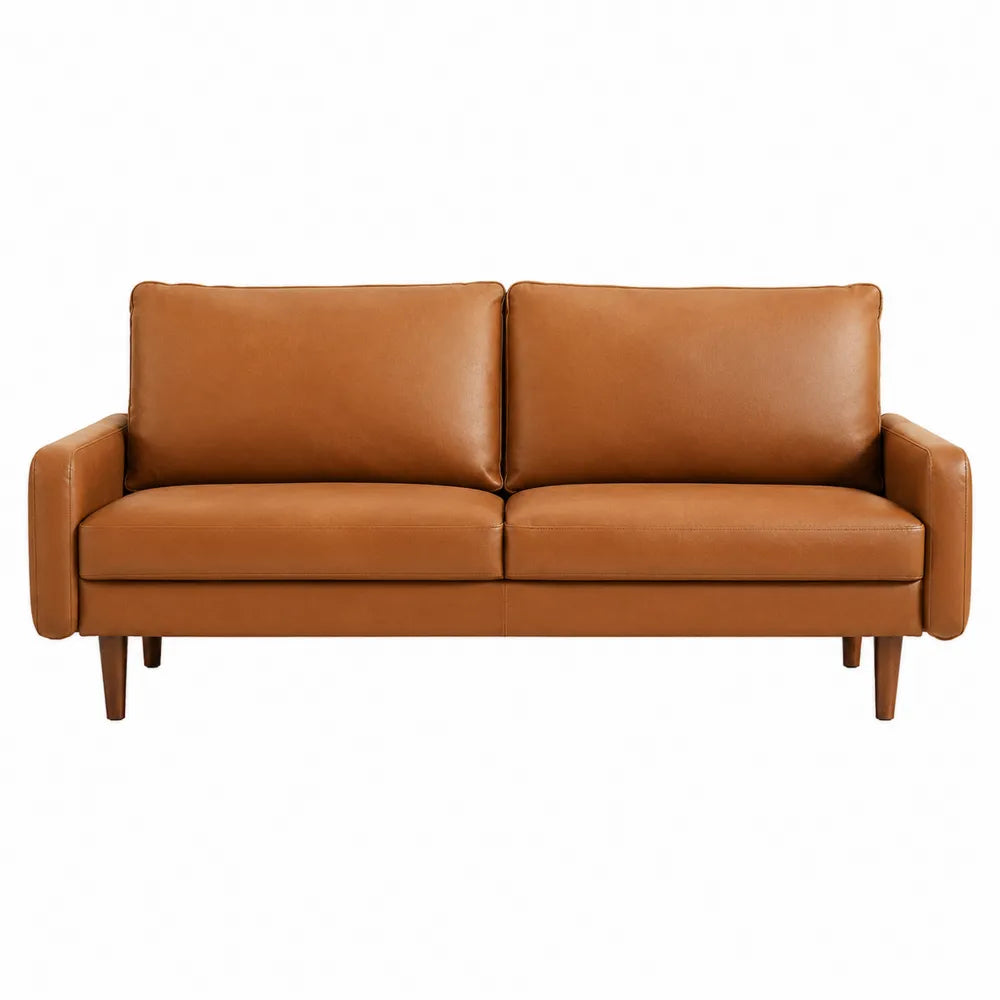 Canapé droit 2 places revêtement PU marron pieds en hévéa massif 170 cm x 82 cm x 84 cm