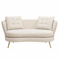 Canapé deux places en polyester bouclé crème pieds en métal doré 160 cm x 75 cm x 78 cm