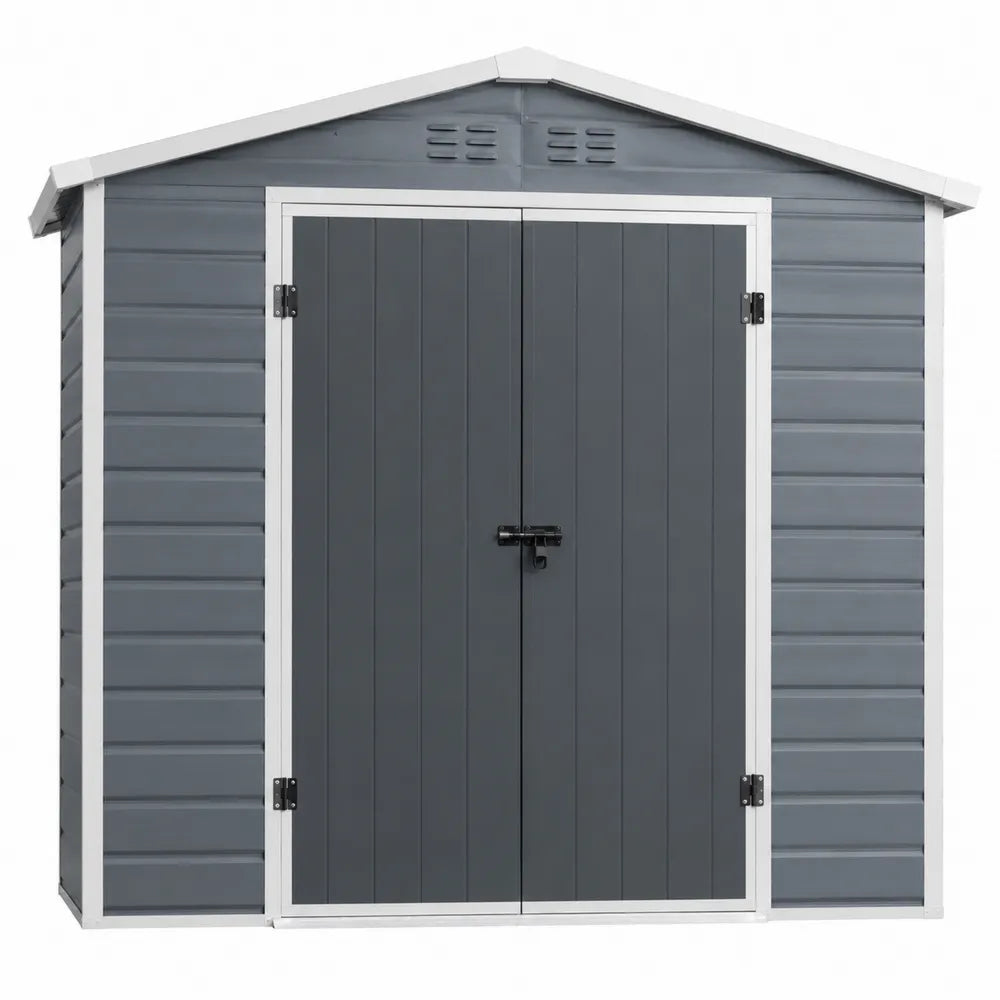 Abri de jardin extérieur en acier gris anthracite et blanc avec double porte et ventilation 213 x 191 x 195 cm
