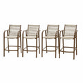 Lot de 4 chaises de bar d’extérieur 56 x 58 x 110 cm en acier marron corde polyester beige avec repose-pieds intégré