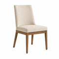 Chaise de salle à manger rembourrée sans accoudoirs en polyester beige pieds hévéa massif chêne naturel 50 x 60 x 95 cm