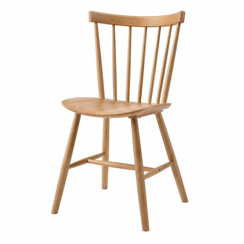 Chaise de salle à manger en bois d’hévéa dossier à barreaux chêne clair 48 cm x 53 cm x 86 cm