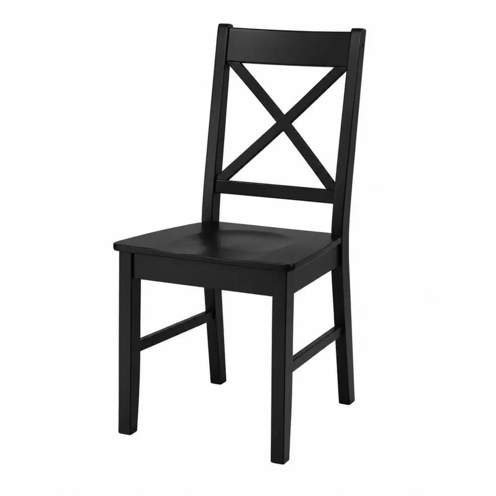 Chaise de salle à manger en bois massif noir dossier croisé en X 45 cm x 52 cm x 90 cm