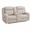 Canapé relax 2 places avec console porte-gobelets tissu beige structure bois et acier 170 cm x 95 cm x 100 cm