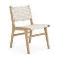 Chaise de salle à manger tressée sans accoudoirs en hévéa massif chêne clair sangles PU crème 50 x 56 x 82 cm