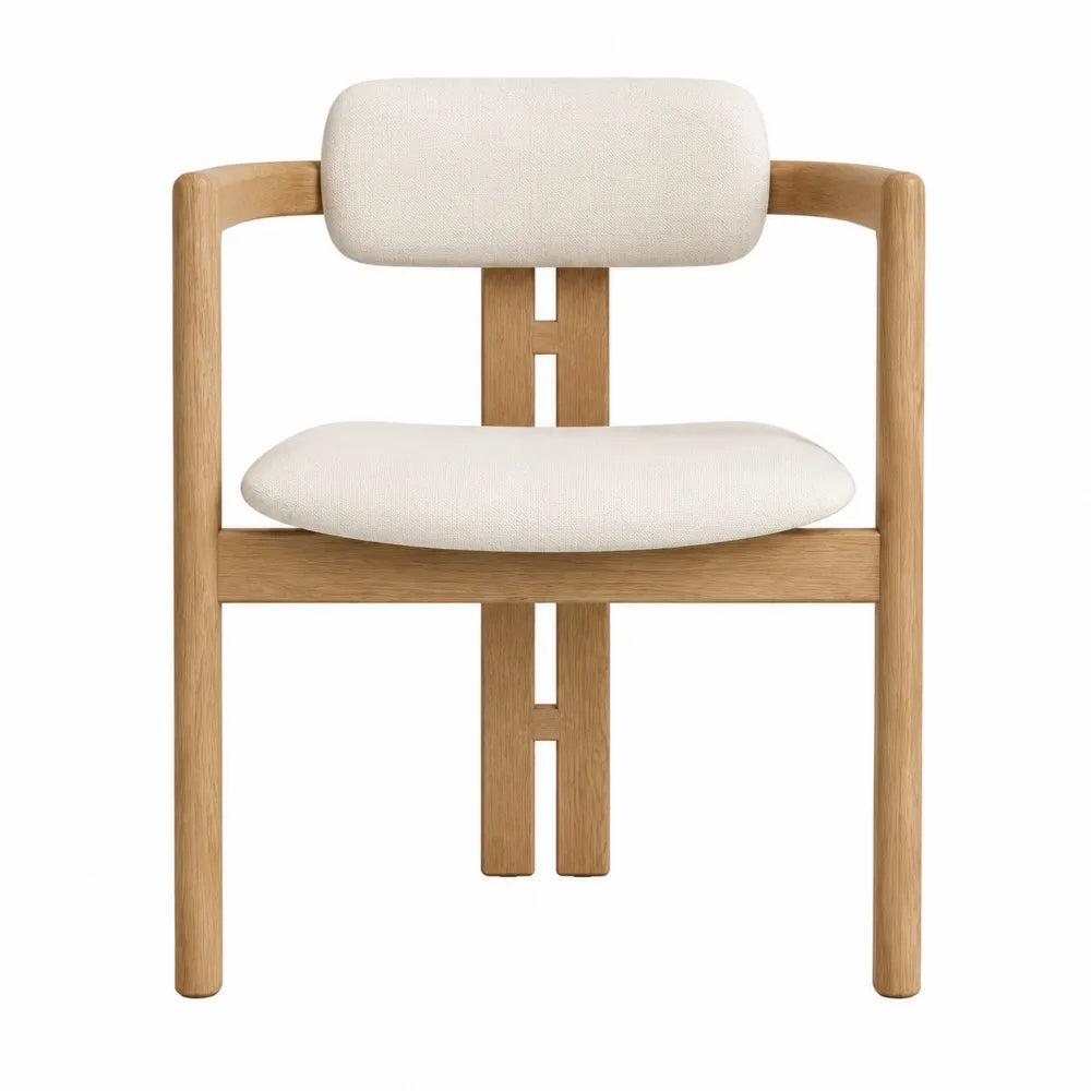Chaise de salle à manger en bois naturel et tissu beige dossier rembourré 50 cm x 55 cm x 80 cm