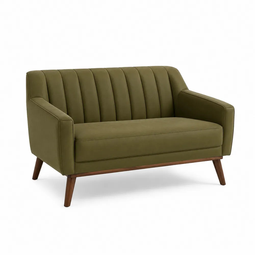 Canapé 2 places en tissu vert olive avec pieds en bois 150 cm x 75 cm x 80 cm