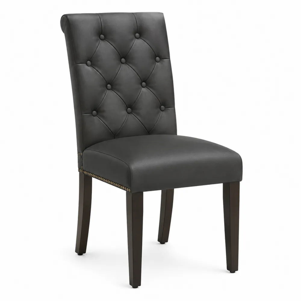 Chaise de salle à manger capitonnée sans accoudoirs revêtement PU noir pieds hévéa massif brun foncé 50 x 62 x 100 cm