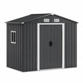 Abri de jardin extérieur en acier galvanisé gris anthracite et blanc avec double porte battante et toit à deux pentes